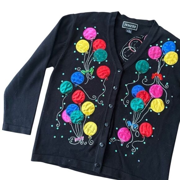 Terazzo Vintage Cardigan Sweater Balloons Bead XL - Picture 3 of 5